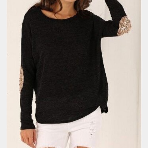 Black Sequin Elbow Boutique Sweater - Picture 1 of 8